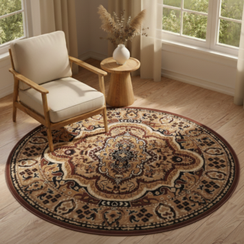 Vloerkleed Atlas Rond Klassiek Beige Bruin Ornament