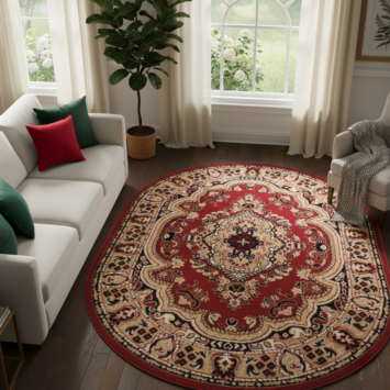 Vloerkleed Atlas Ovaal Klassiek Beige Rood Ornament