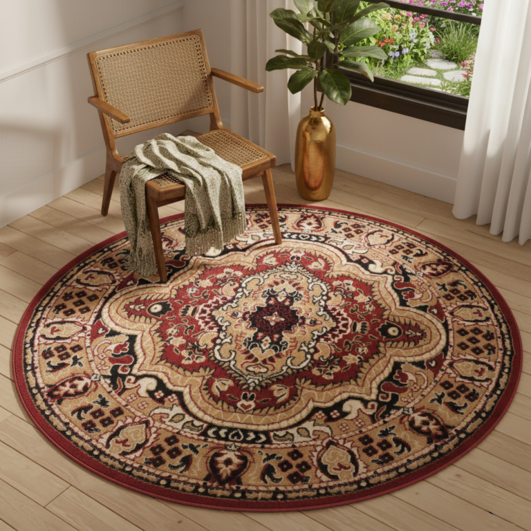 Vloerkleed Atlas Rond Beige Rood Ornament