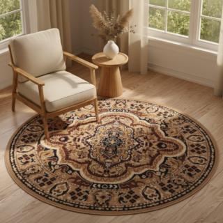 Vloerkleed Atlas Rond Donkerbeige Bruin Ornament