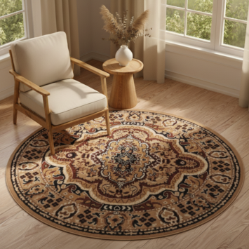 Vloerkleed Atlas Rond Donkerbeige Bruin Ornament