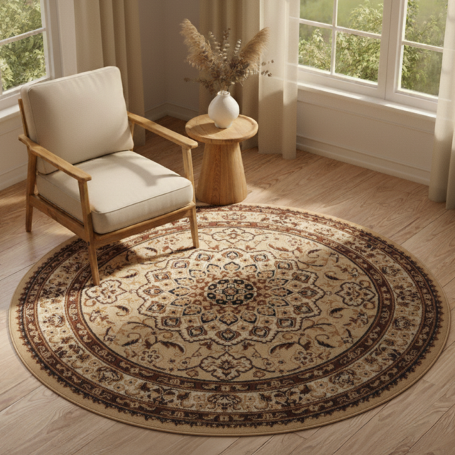 Vloerkleed Atlas Rond Lichtbeige Ornament