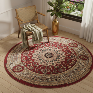 Vloerkleed Atlas Rond Rood Beige Ornament
