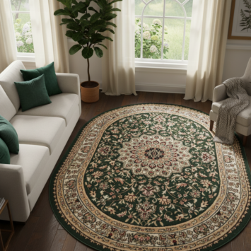 Vloerkleed Atlas Ovaal Groen Beige Ornament