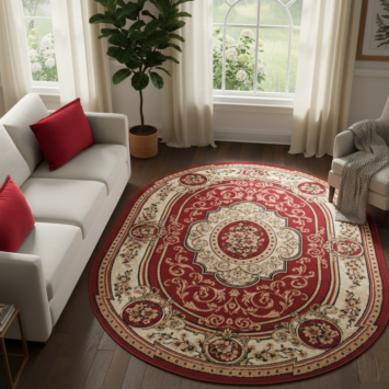 Vloerkleed Atlas Ovaal Klassiek Rood Beige Ornament