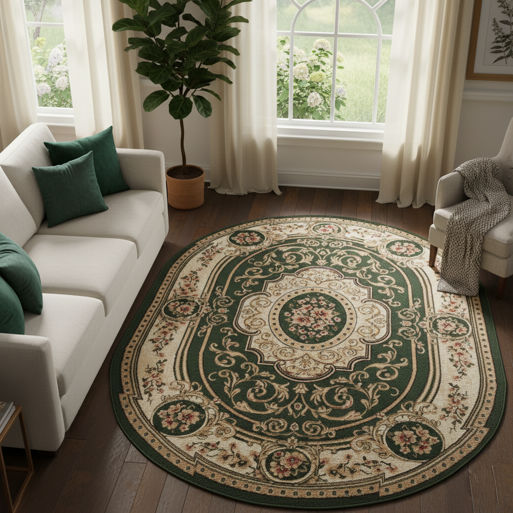 Vloerkleed Atlas Ovaal Klassiek Groen Beige Ornament