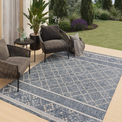 Buitentapijt Melissa Blauw Geometrisch