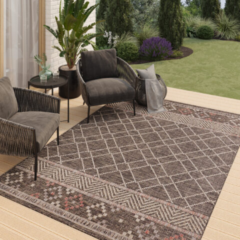 Buitentapijt Melissa Donker Bruin Geometrisch