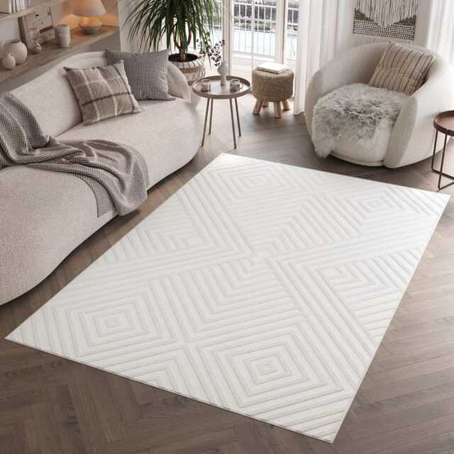 Vloerkleed Hygge Gebroken Wit Ruiten