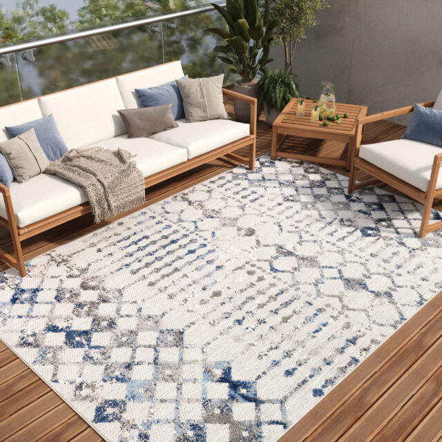 Buitenkleed Patio Grijs Geometrisch
