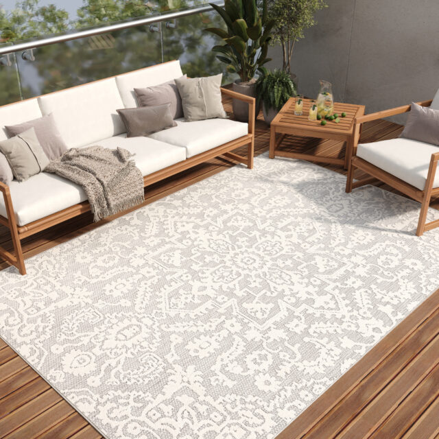 Buitenkleed Patio Grijs Crème Ornamenten