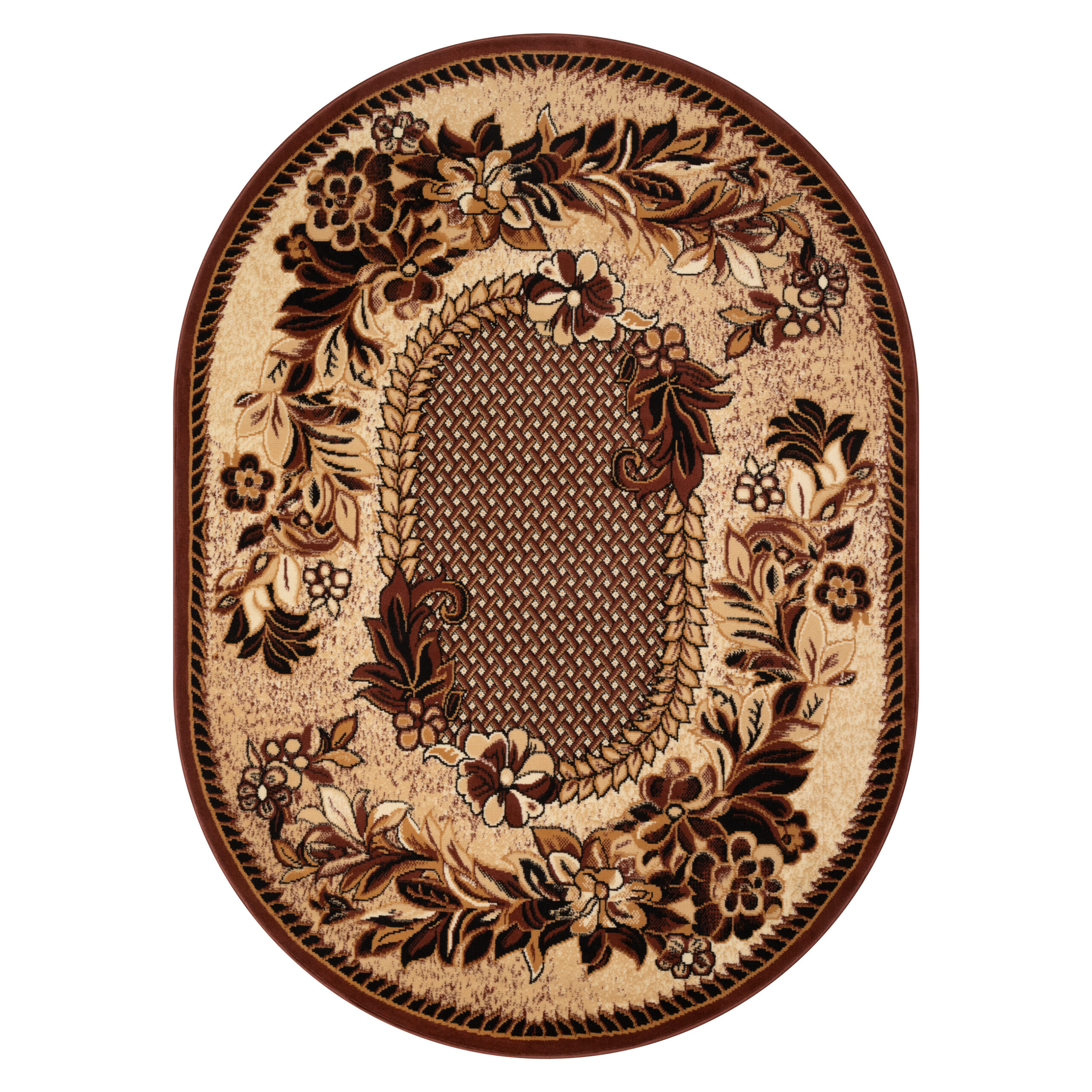 Vloerkleed Atlas Ovaal Beige Bruin Bloemenmotief