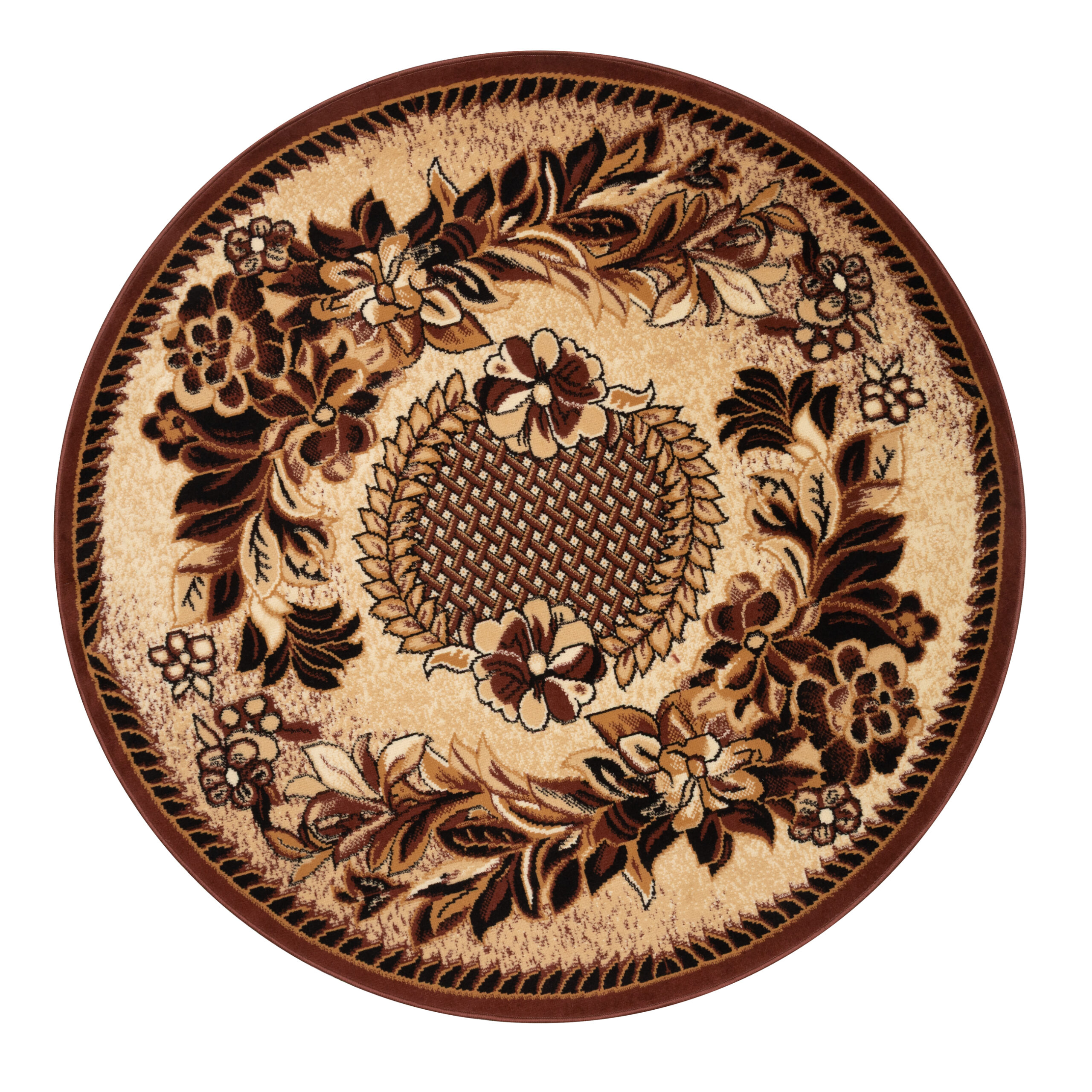 Vloerkleed Atlas Rond Beige Bruin Bloemenmotief