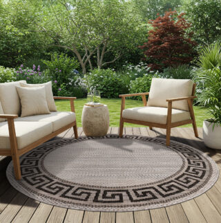 Tapijt Melissa Rond Grijs Zwart ZigZag Indoor Outdoor