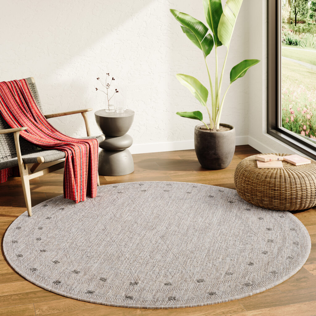 Tapijt Melissa Rond Bruin Frame Indoor Outdoor