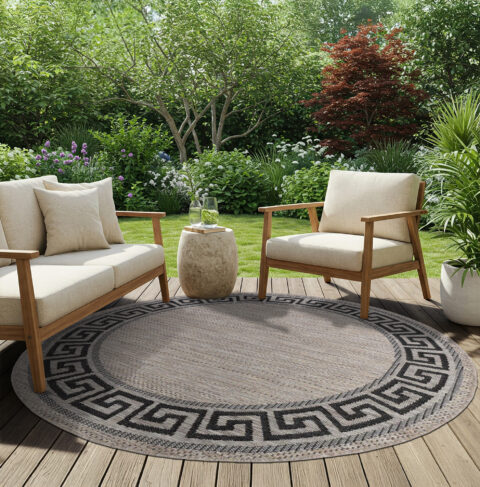 Tapijt Melissa Rond Bruin Zwart ZigZag Indoor Outdoor