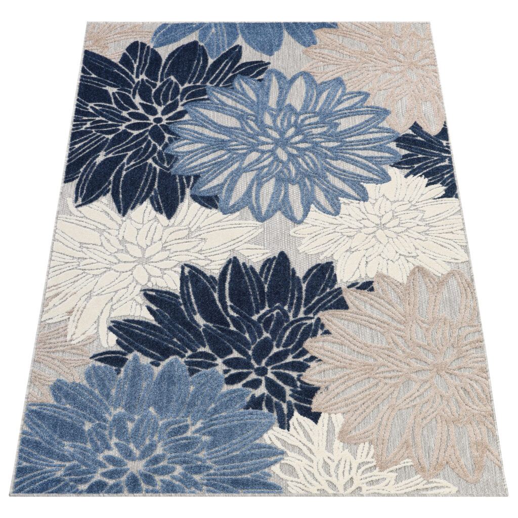 Buitenkleed Patio Grijs Blauw Bloemen