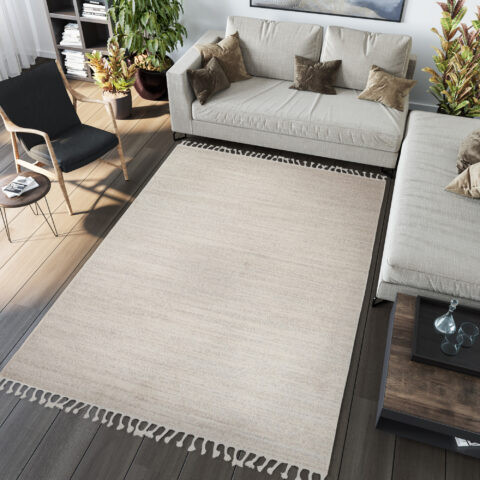 Vloerkleed Sari met Franjes Licht Crème