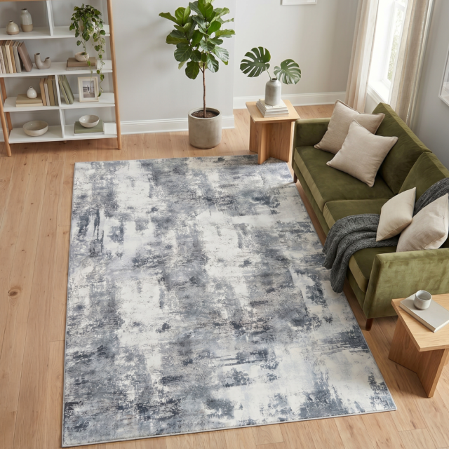 Vloerkleed Bari Grijs Marineblauw Abstract