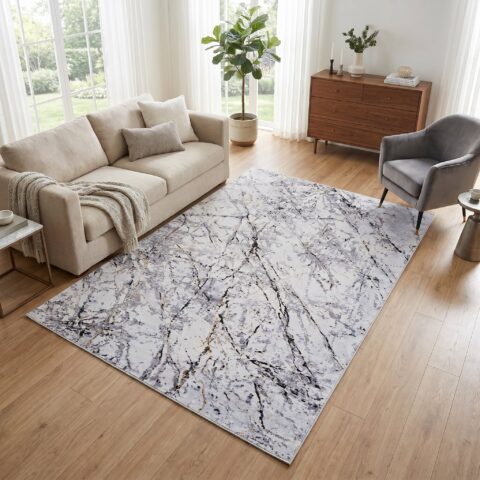 Vloerkleed Venezia Grijs Goud Marmer