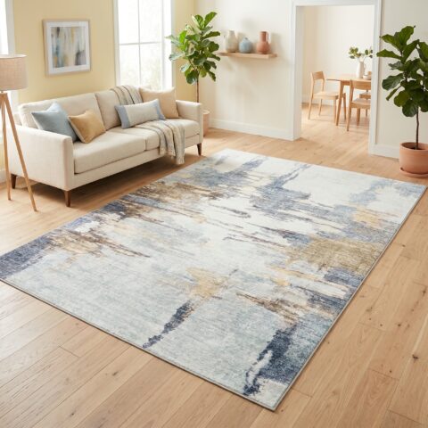 Vloerkleed Bari Blauw Beige Abstract