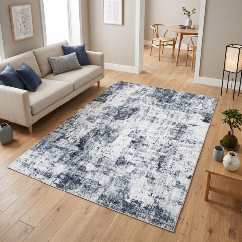 Vloerkleed Bari Marineblauw Grijs Abstract