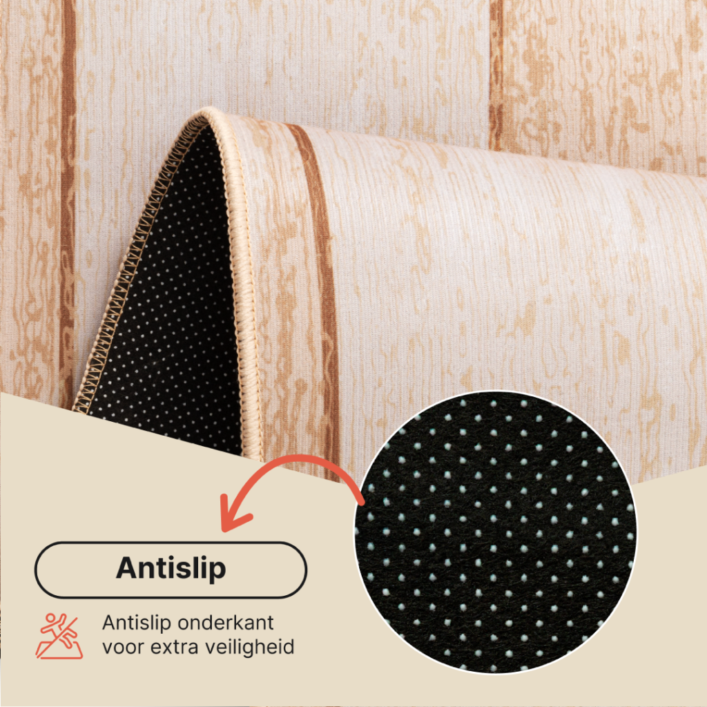 Vloerkleed Nora Bruin Rand Antislip