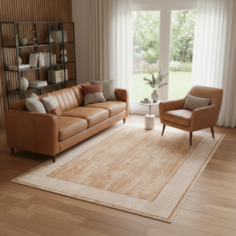 Vloerkleed Nora Bruin Rand Antislip