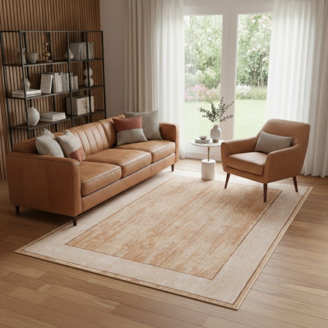 Vloerkleed Nora Bruin Rand Antislip