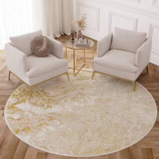 Vloerkleed Crystal Rond Beige Goud Crème Marmer