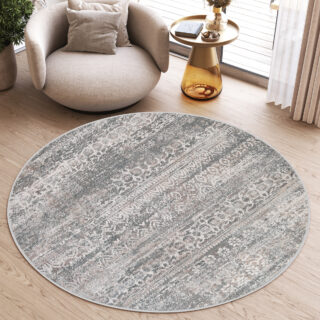 Vloerkleed Valley Rond Grijs Vintage Gebloemd
