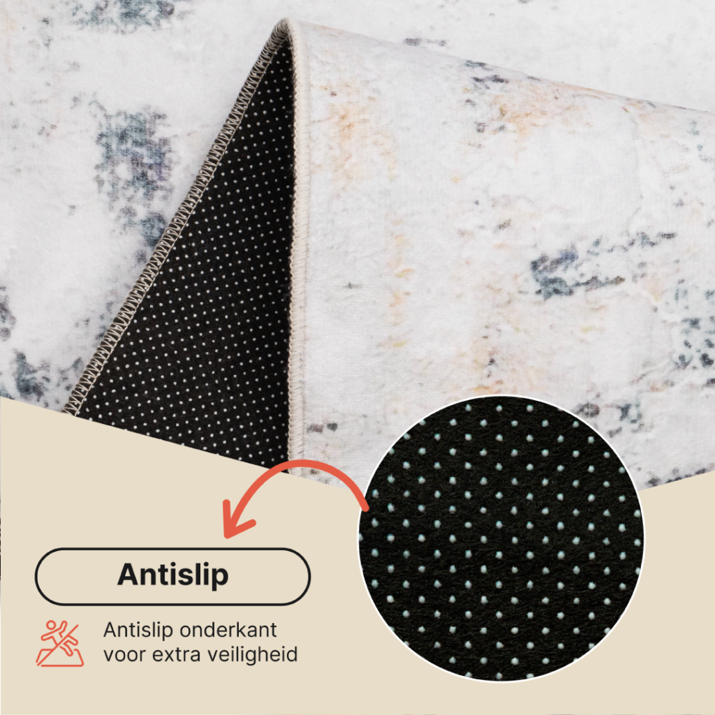 Vloerkleed Ash Wit Grijs Beige Antislip