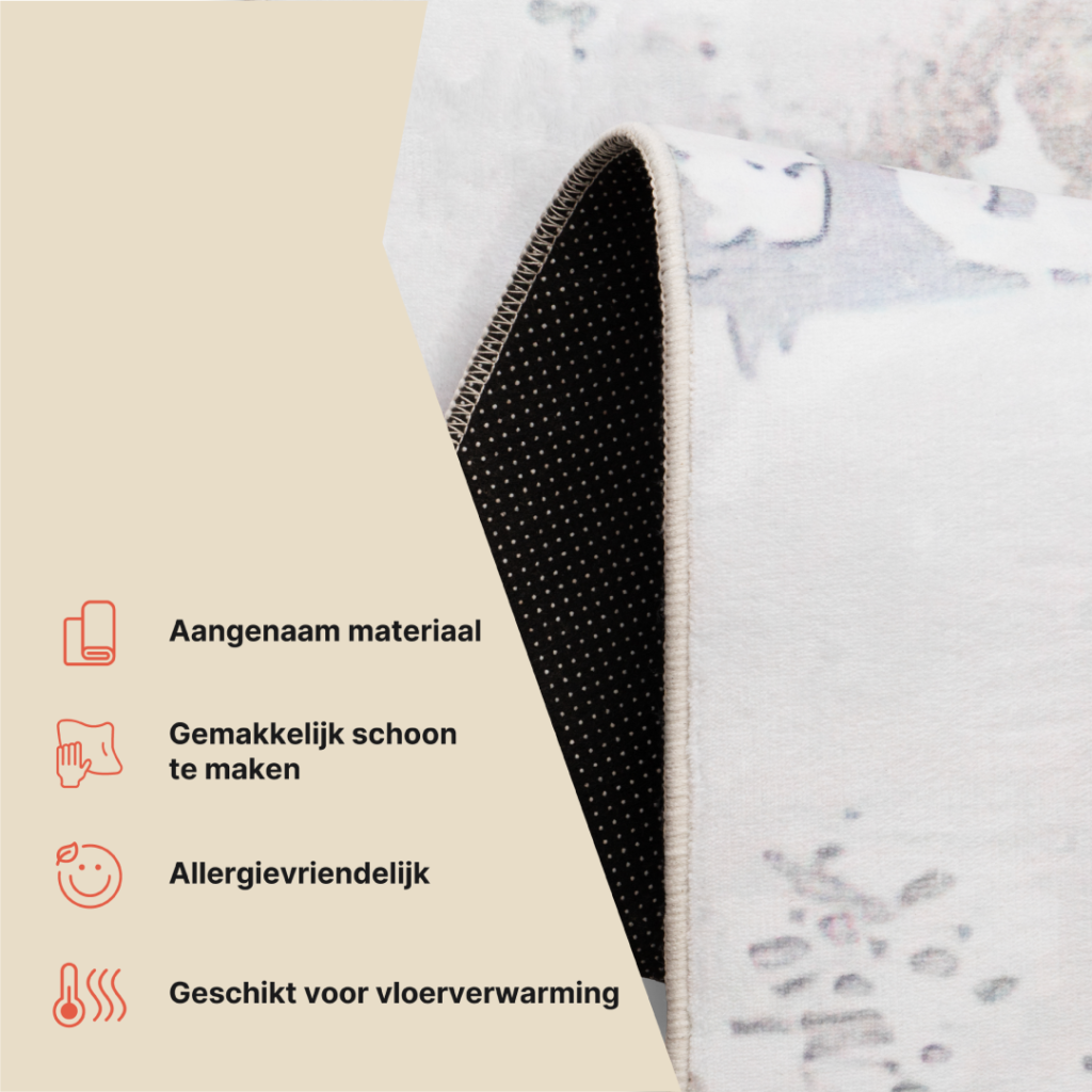 Vloerkleed Ash Beige Crème Antislip