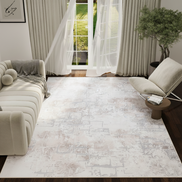 Vloerkleed Ash Beige Crème Antislip