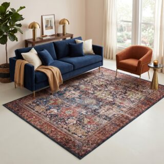 Vloerkleed Ispahan Bordeaux Marineblauw Vintage