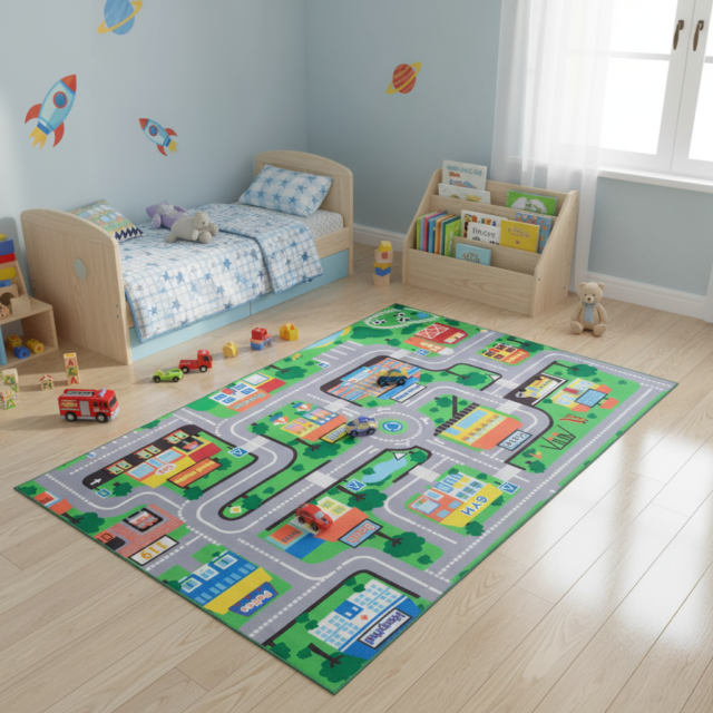Kindertapijt Joy Groen Stad Antislip