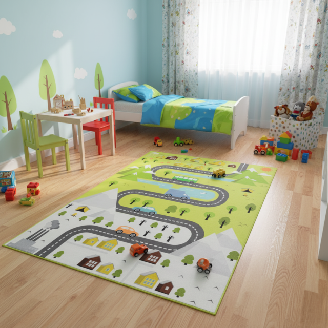 Kindertapijt Joy Groen Straat Antislip