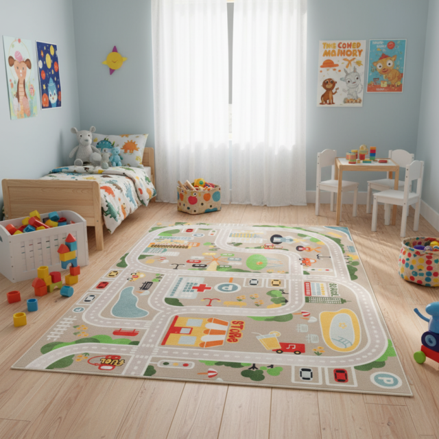 Kindertapijt Joy Beige Stad Antislip