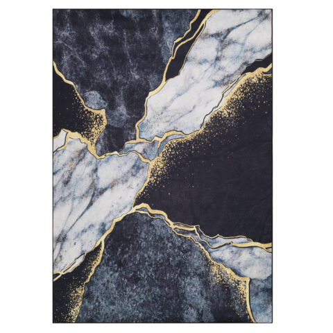 Vloerkleed Nora Marineblauw Grijs Marmer Antislip