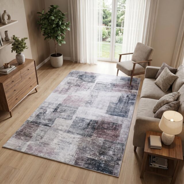 Vloerkleed Venezia Grijs Paars Geometrisch