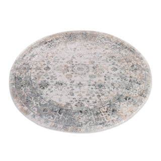 Vloerkleed Valley Rond Grijs Beige Ornamenten Frame