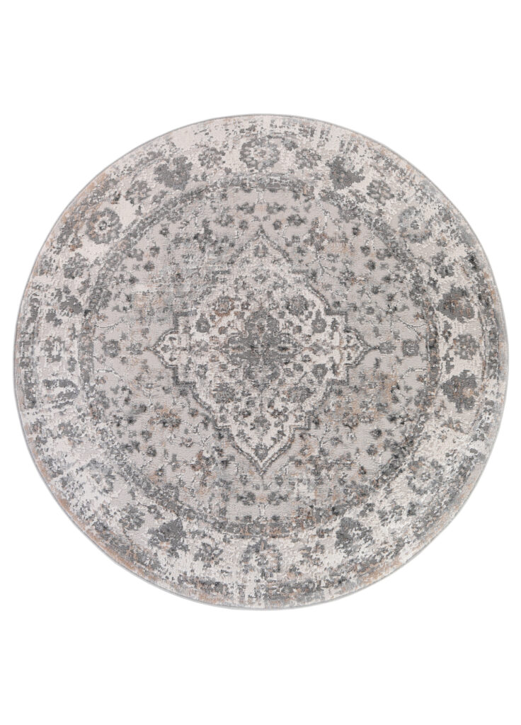 Vloerkleed Valley Rond Donker Grijs Vintage Frame