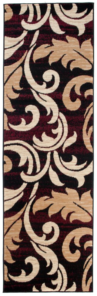 Loper Dream Bordeau Crème Ornamenten Bladeren