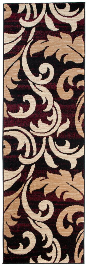 Loper Dream Bordeau Crème Ornamenten Bladeren