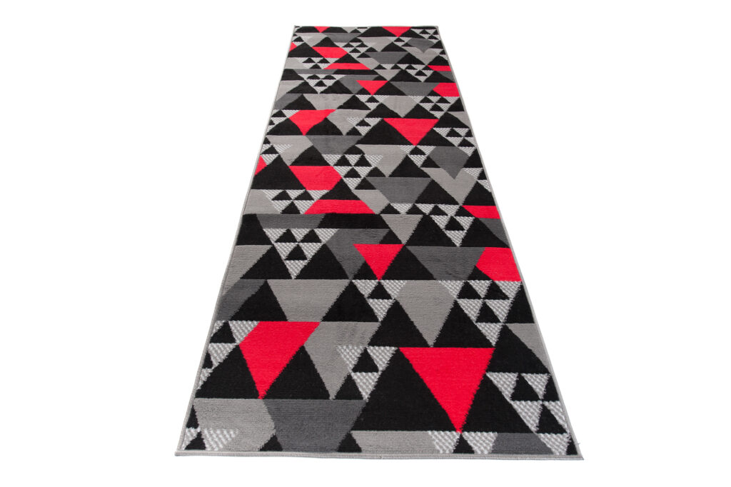 Loper Maya Grijs Rood Geometrisch Driehoeken