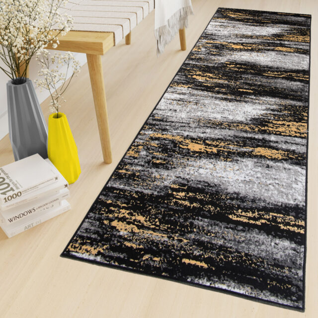 Loper Maya Grijs Zwart Geel Abstract