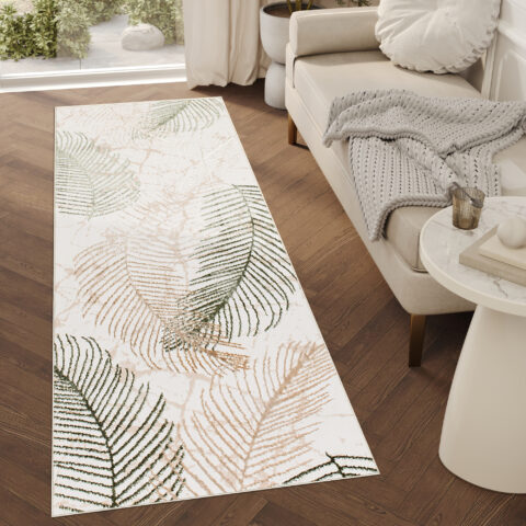 Loper Crystal Beige Groen Bladeren