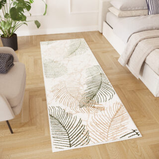 Loper Crystal Beige Groen Bladeren