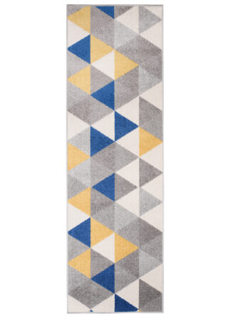 Loper Lazur Grijs Geel Blauw Driehoeken