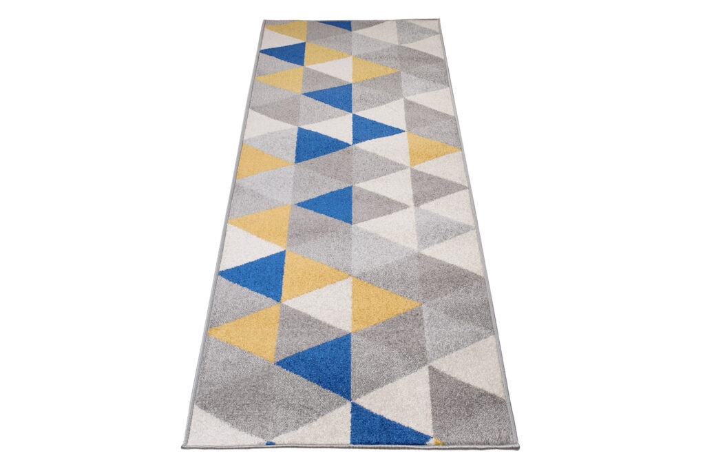Loper Lazur Grijs Geel Blauw Driehoeken